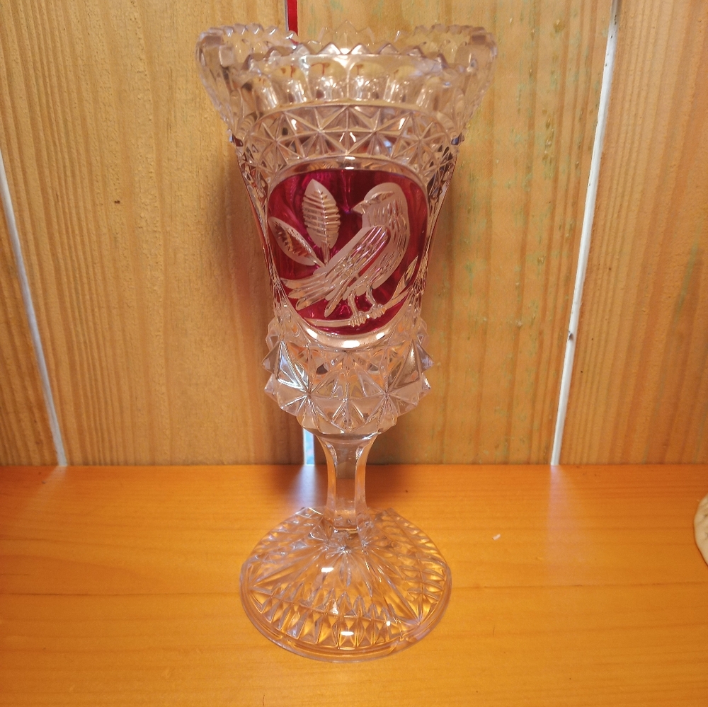Vintage Hofbauer Elegant Crystal Vase with Red Accents